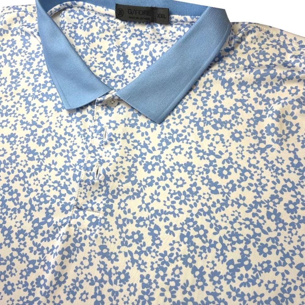 G/FORE Floral Polo Shirt Mens XXL Blue White Preppy Country Club Golf Top